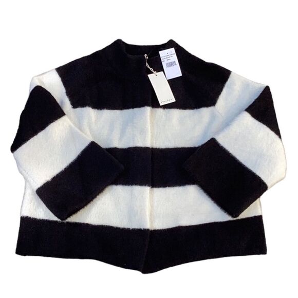 MELLODAY NWT WOMENS MOCK JACKET SWEATER BLACK IVORY STRIPED SOFT FUZZY SMALL - Picture 4 of 8